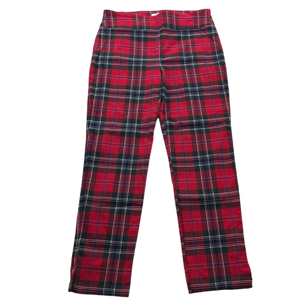 Crown & Ivy Women Sz 12 Red Tartan Plaid Pants Holiday Christmas Preppy